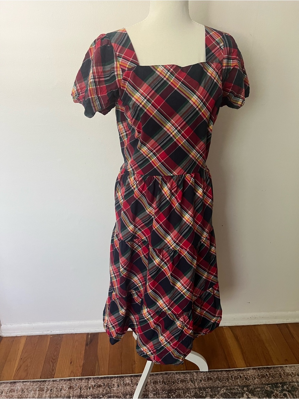 Gymboree Adult red plaid midi dress, women’s size L, autumn vibes, retro cotton